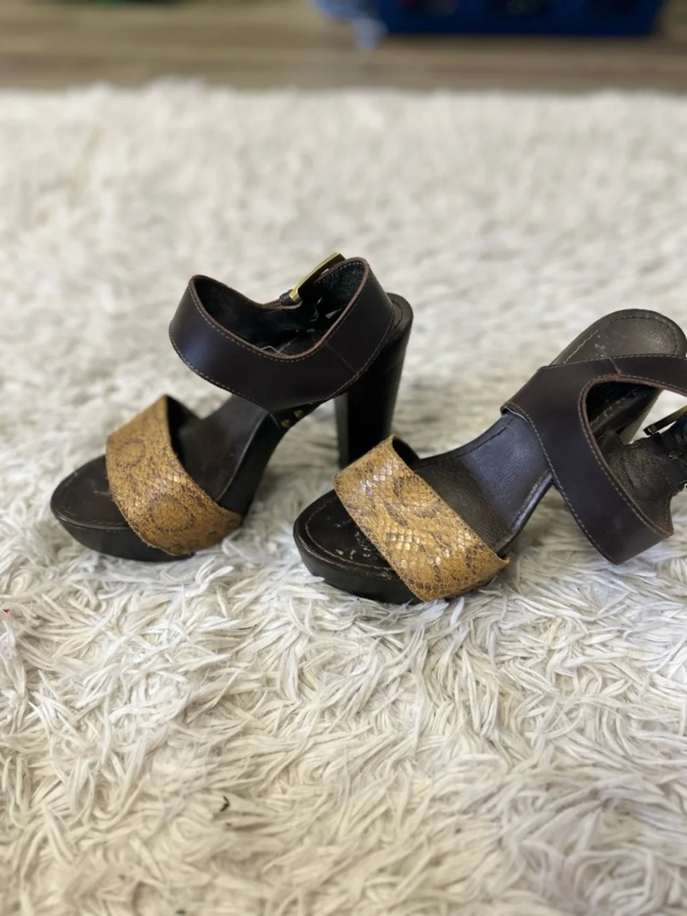 ◾️Y2K Vintage Bruni Collection Wooden Platform 90s Chunky Platform Heel - Picture 4 of 8